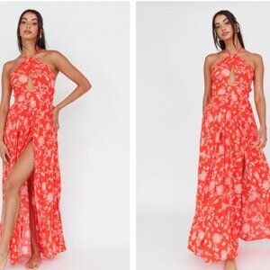 Selfie Leslie High Split Maxi Dress Floral Print Red - Size Medium